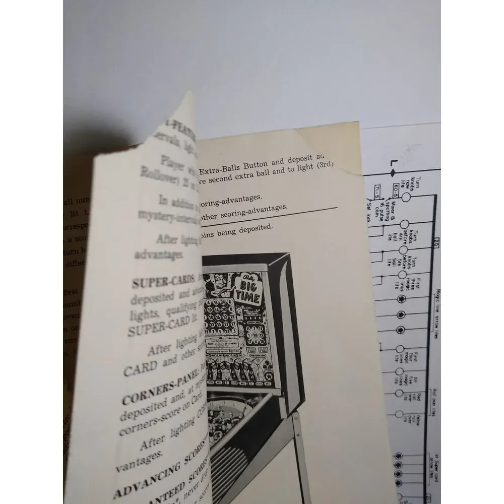 Bally Big Time Pinball Bingo Machine Vintage Service Manual And Schematic 1956